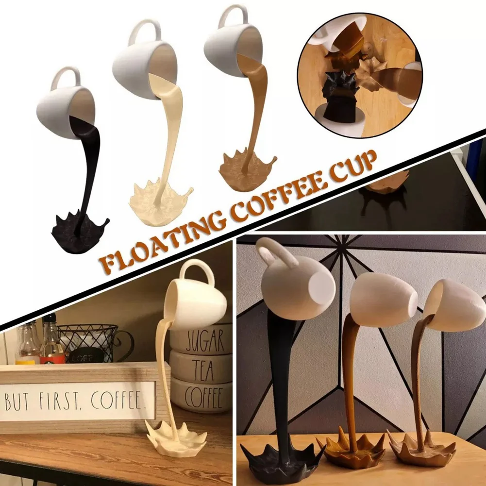 【FLASH DEAL】Floating Cup Sculpture Pouring Liquid Ornaments Household Coffee Mug Arts Decor Gift Floating Coffee Cup