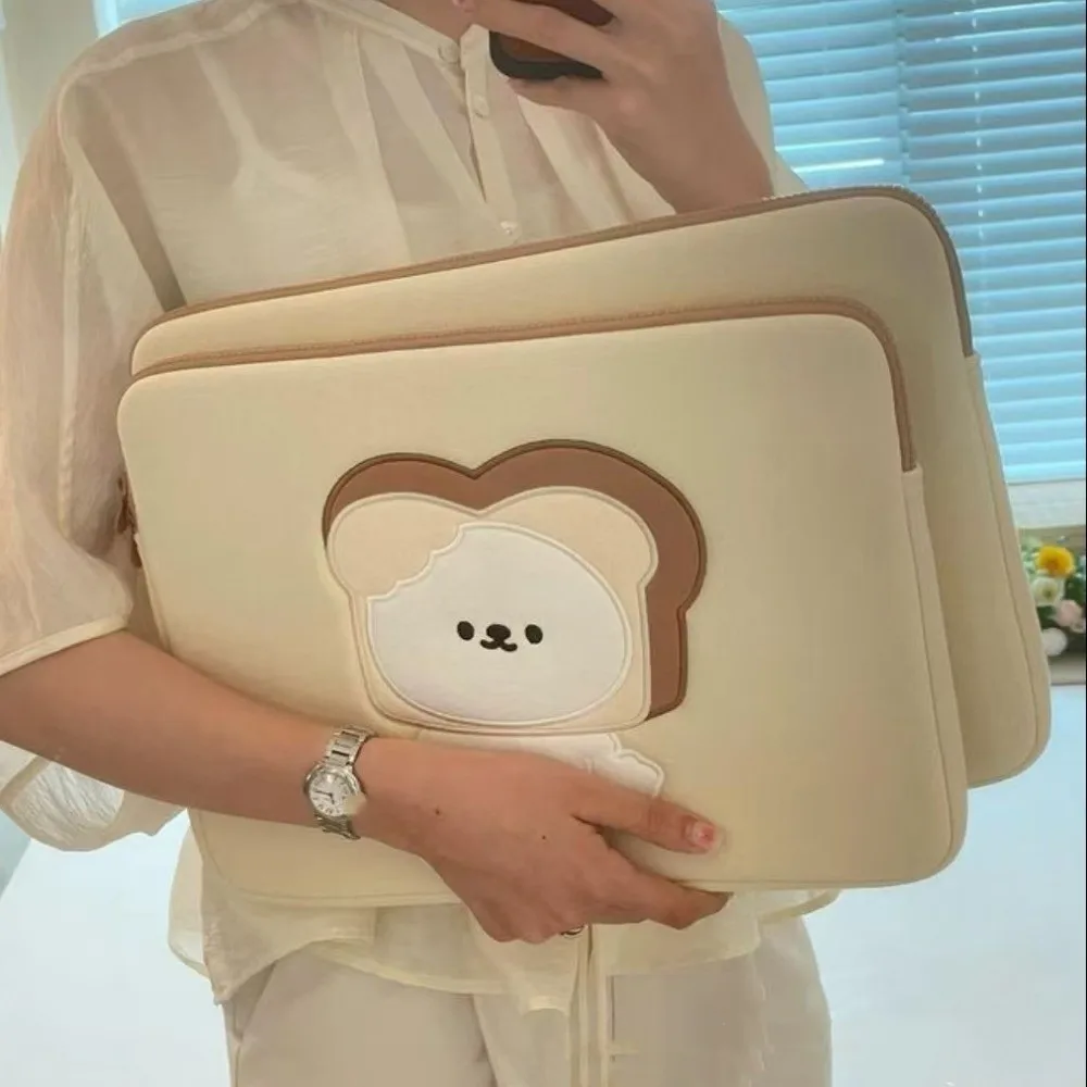 

Portable Bread Dog Cartoon Laptop Bag Sweet Shockproof Tablet Sleeve Bag Kawaii Thin Girl Computer Bag File Package