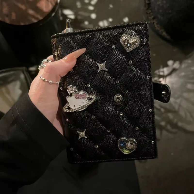Kawaii hello kitty documento titular anime menina bonito portátil moeda bolsa moda popular diamante incrustado saco de couro atacado