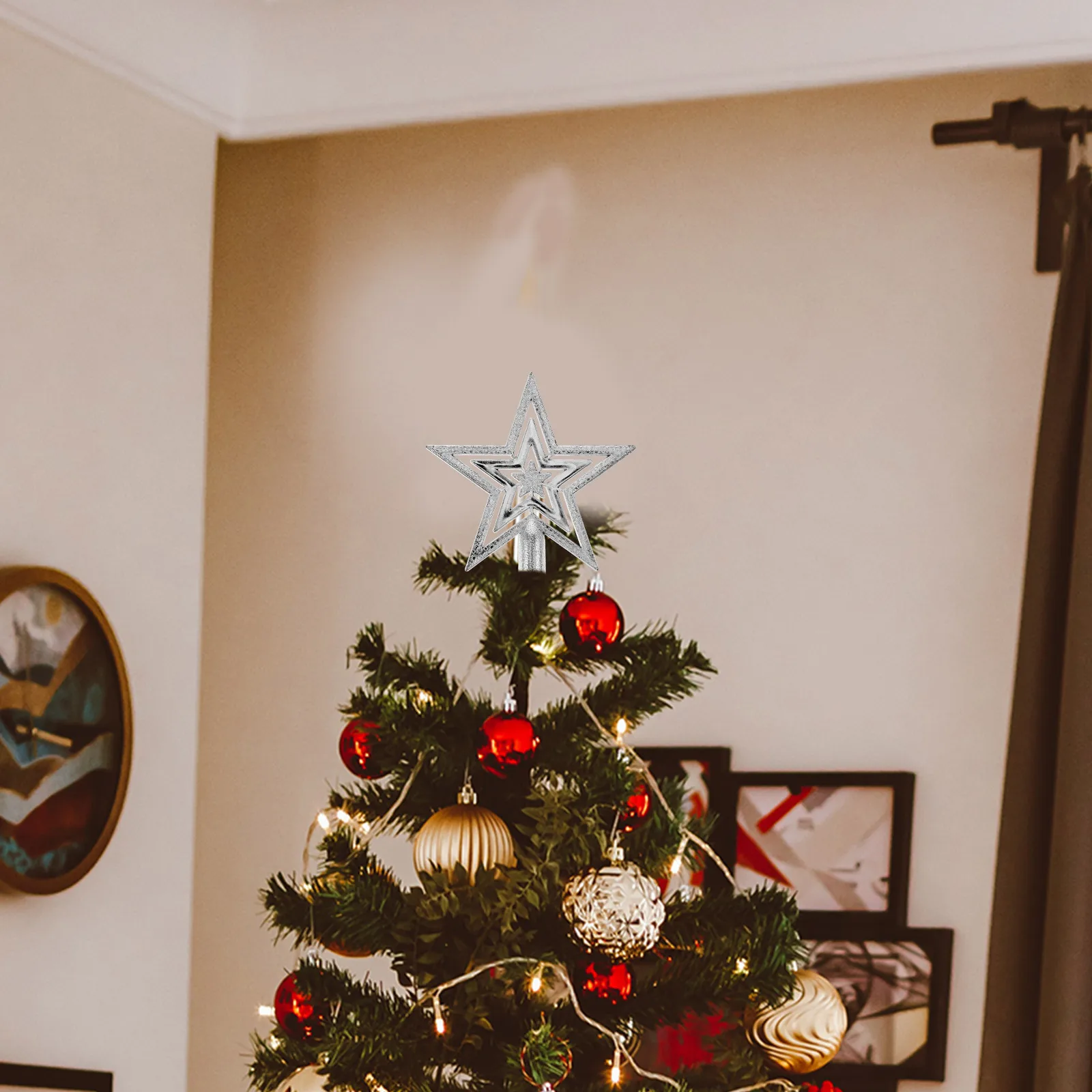 

10Cm Star Treetop Decor For Christmas Tree Silver Five Point Ornament Lightweight Festival Party Decoration Christmas