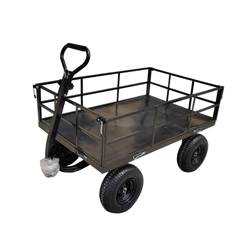 Heavy Duty 4-Wheel Steel Utility Outdoor Trolley Folding Wagon with Sides Yard Garden Mesh Wagon Cart Platform Structure