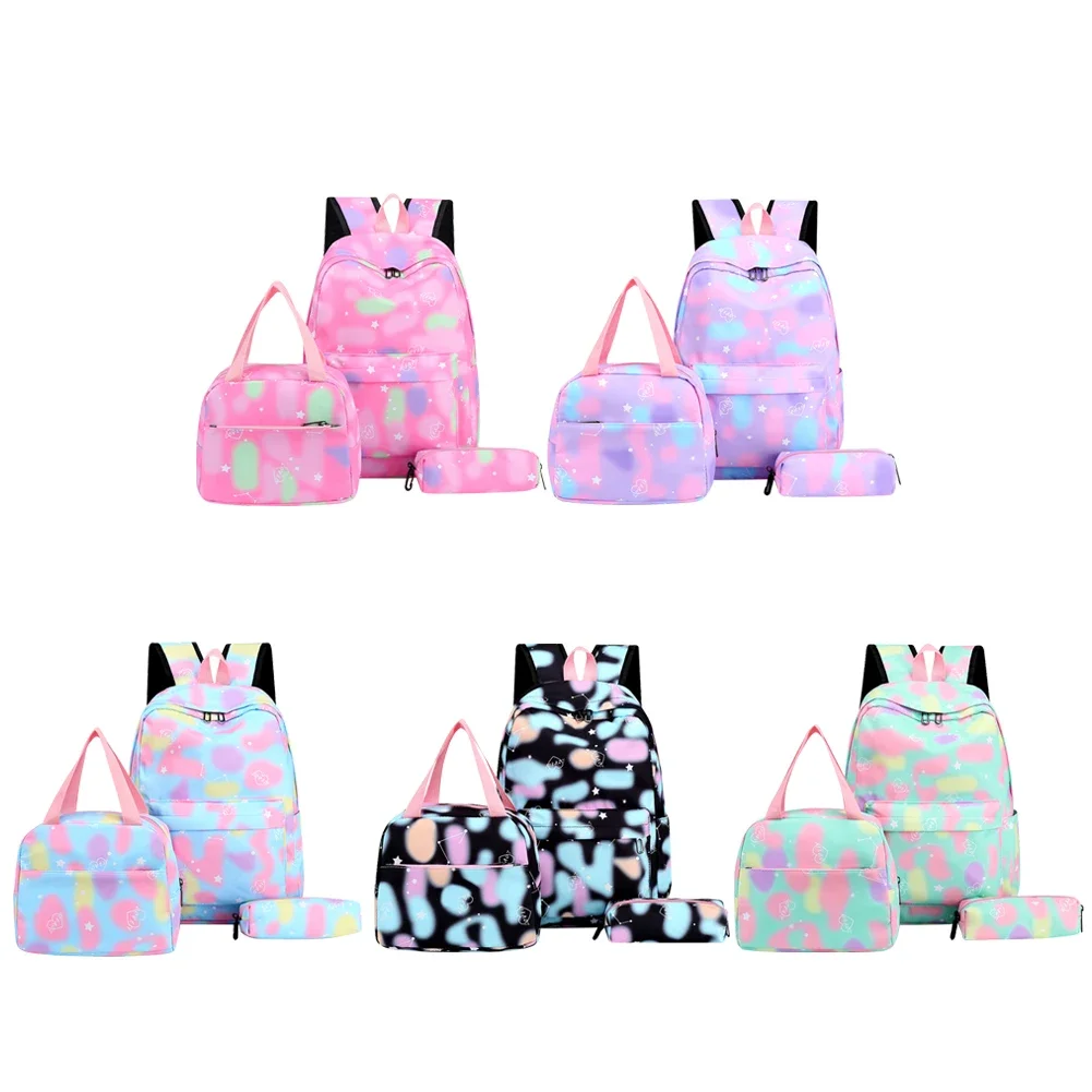 3pcs/Set Laptop Backpack Adjustable Strap Fashion Women Nylon Travel Backpack Cute Gradient Work Rucksack for Work School Travel