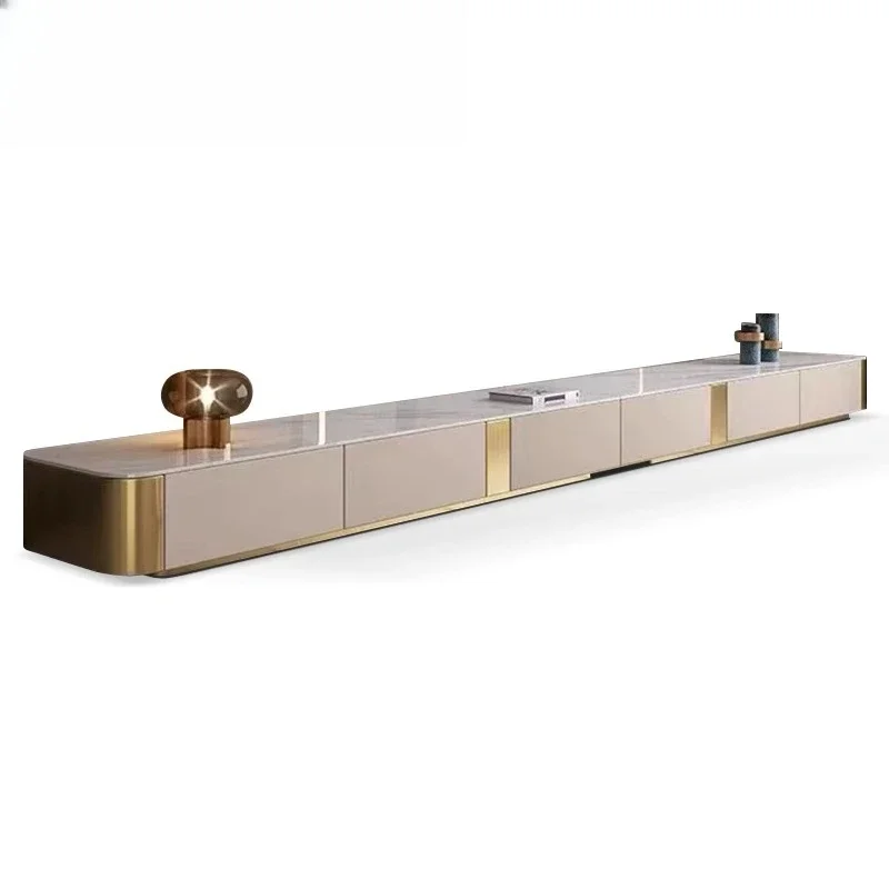 

Light luxury rock slab solid wood TV cabinet coffee table combination modern simple small apartment living room paint super