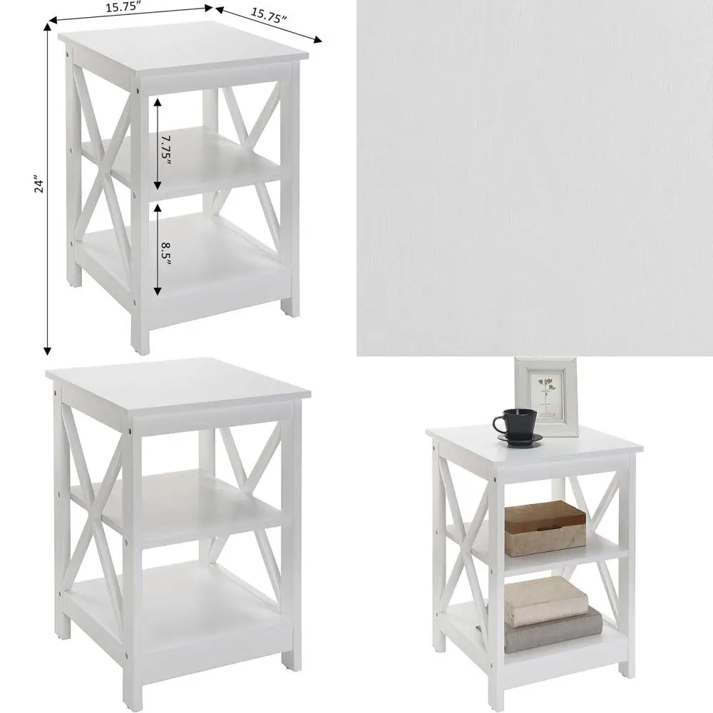 

Modern White Storage End Table - 15.75 Transitional Style Side Table for Living Room, Nightstand, and Home Decor Display