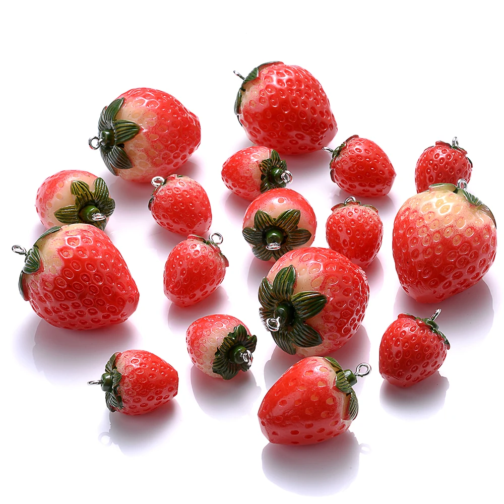 5pcs Strawberry Resin Pendant Charms Fruit Fashion Pendant DIY Earrings Jewelry Accessories