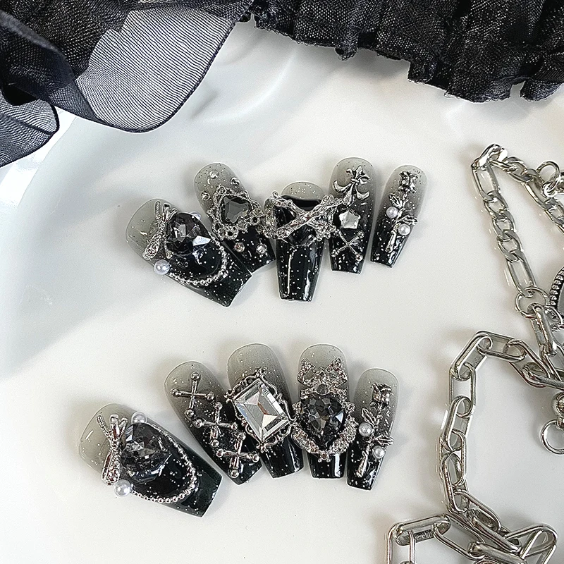 手作りの棺型ネイル10個、美しいフェイクネイル、ダークゴシッ - Nail Art Gothic のレビューと価格