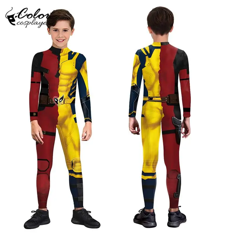 Cosplayer Movie Hero Costume para crianças, bodysuit, Wolverine, Deadpool, Cosplay, Carnaval, Halloween, escola, festa, roupa, cor