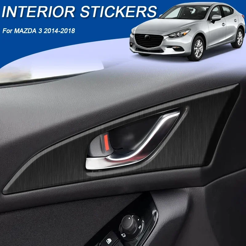 Car Carbon Fiber Gear Shift Box Decal Window Lift Switch Sticker Door Handle Dash Cover Auto For MAZDA 3 AXELA BN BM 2014-2018