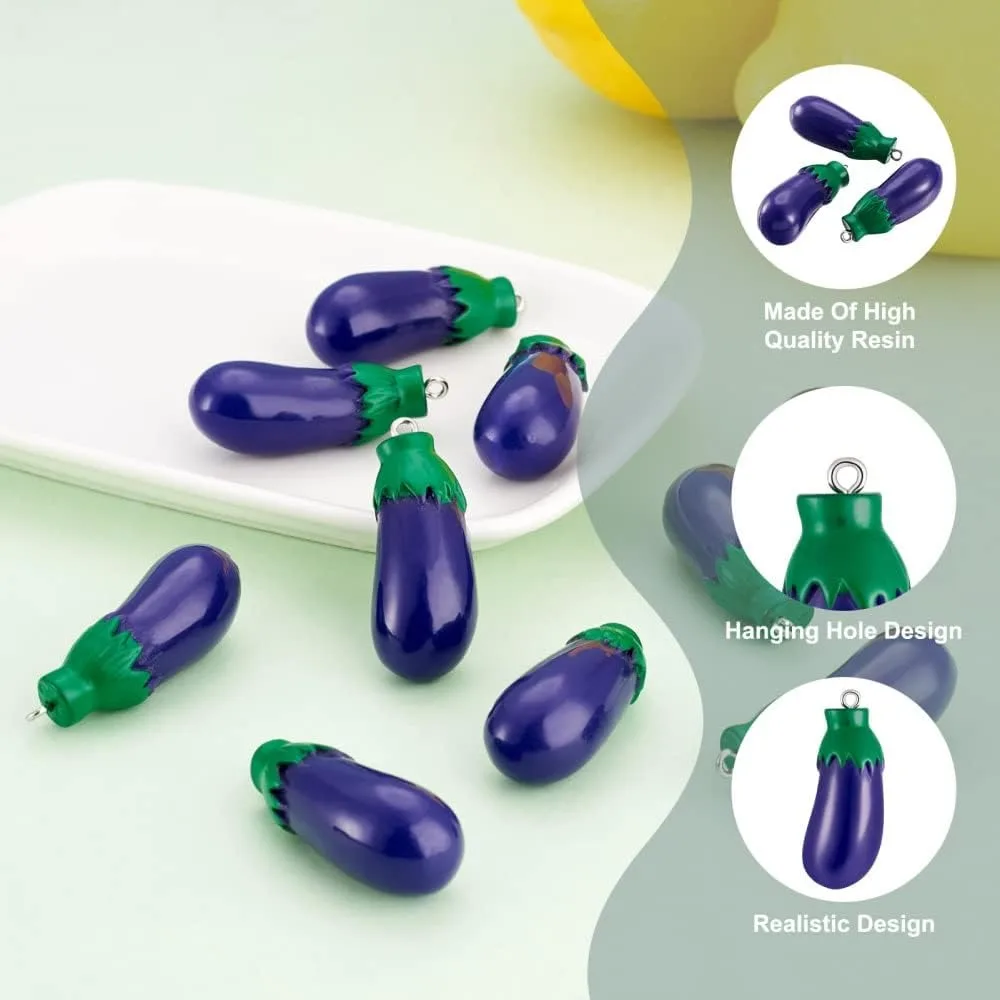 30pc Eggplant Vegetables Resin Charms Pendants Blue Violet Lovely Dangle Charms Imitation Food Hanging Ornament