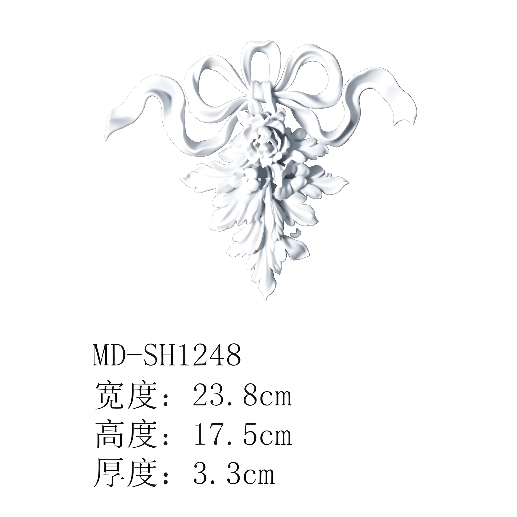 Modern European Bowknot Rose Polyurethane Floral Applique Ornament Moisture Proof Rot Resistant For Wall Door Cabinet Furniture