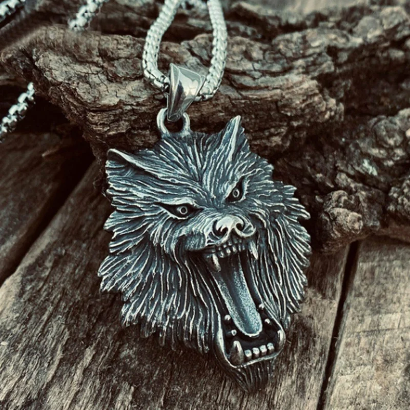 

New Vintage Zinc-alloy Nordic Viking Wolf Head Necklace and Finrir Wolf Pendant Punk Man Talisman Wolf Necklace Jewelry Gift