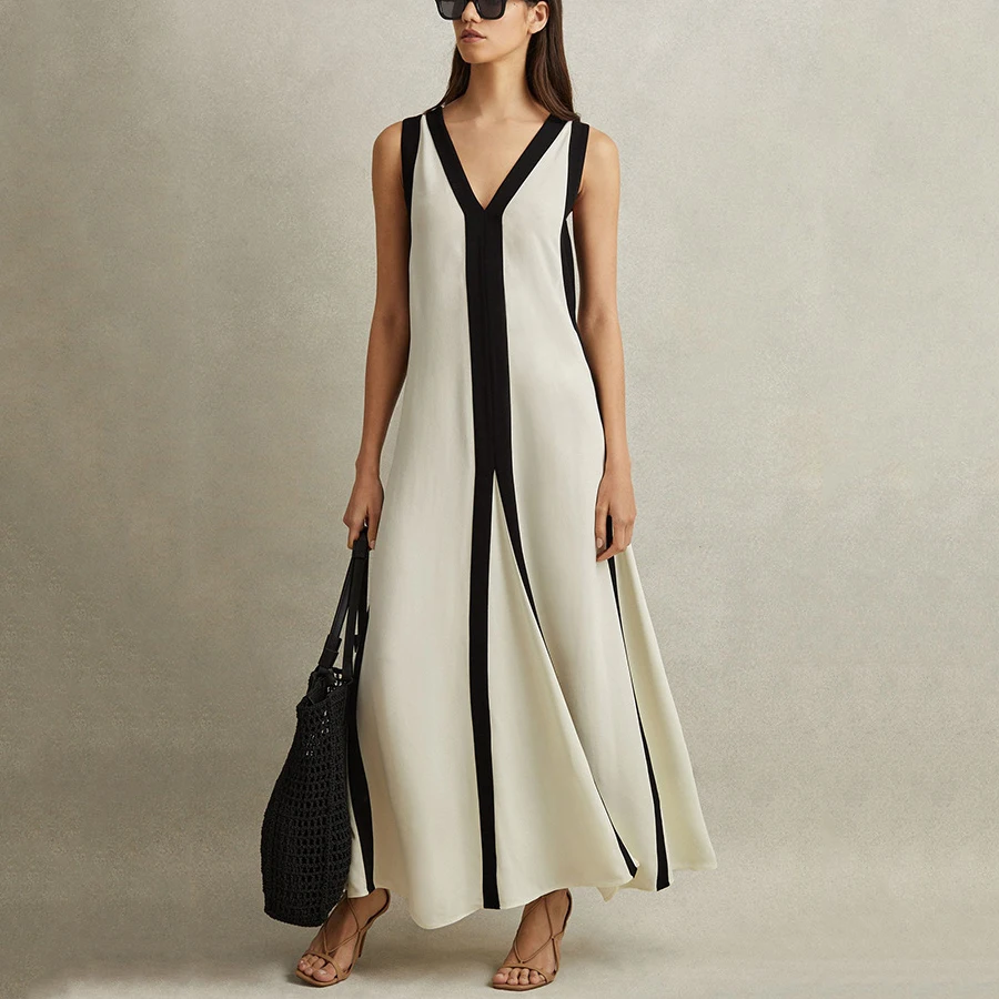 

Party Dress 2025 New European and American Sexy Double-sided V-neck Contrasting Casual Dress