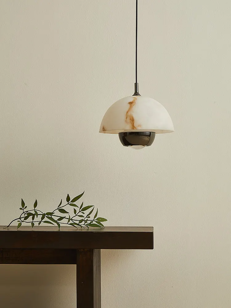 French-style Vintage Marble-effect Fish-line Hanging Lamp for Dining Room Guesthouse Hotel Use Bedside Pendant Light Decorative