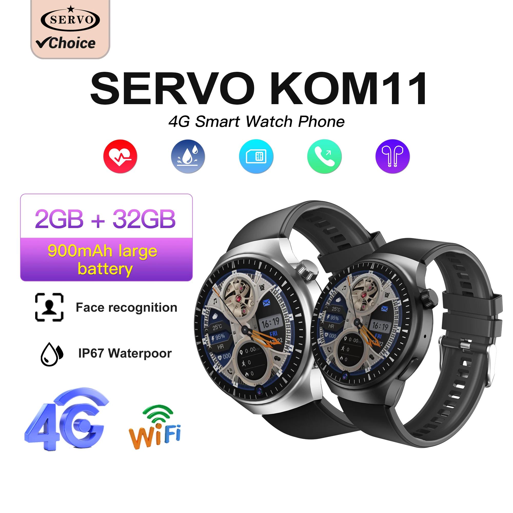 SERVO KOM11 4G Smart Watch Phone Waterproof 1.62