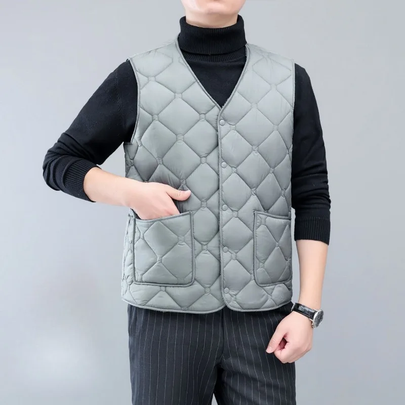 

Cold Resistant Dad's Vest for Middle Aged Men Autumn Winter Fleece Lined Thickened Down Cotton Short Waistcoat Warmth Garment​