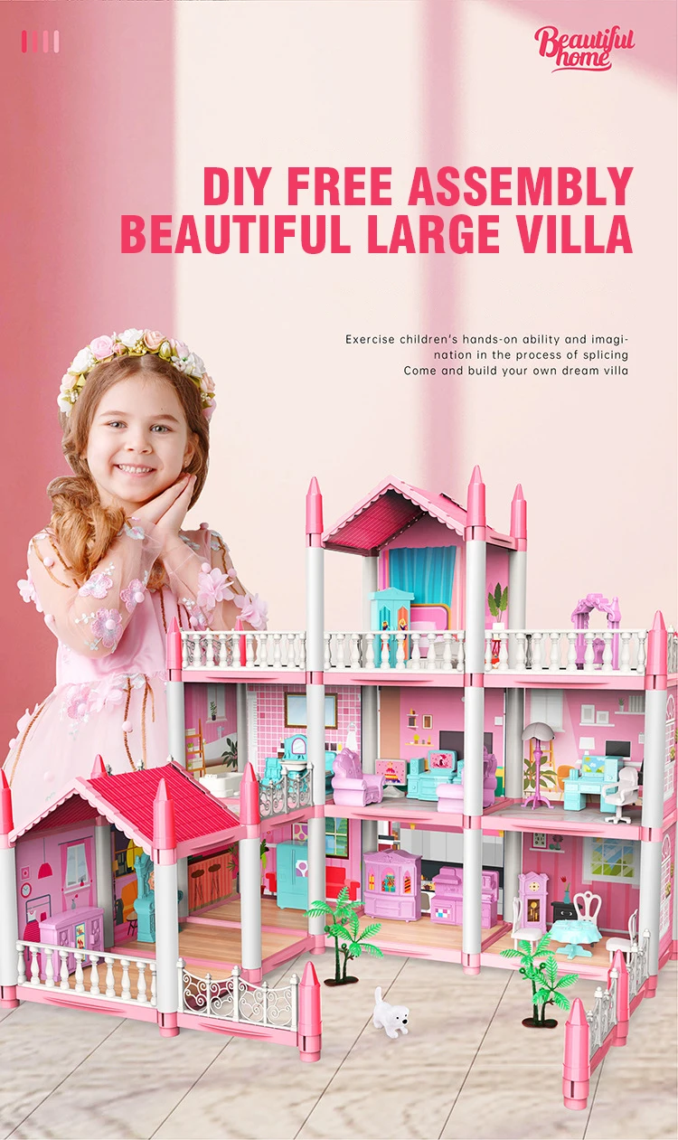 Mädchen Puppenhaus Spielzeug Kinder Pretend Spielen Puppenhaus Villa Patchwork Traum Möbel Hause Puppenhaus für Kinder Weihnachten Spielzeug Geschenke – Detail 2