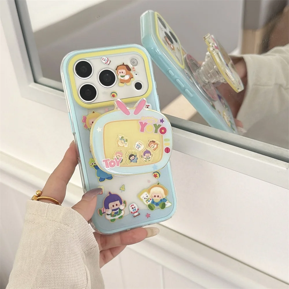 Korea Ins cartoon Blue Magnetic Phone Case For iPhone 18 Pro 15 16 17 Pro Max Cover Shockproof Cute Cases with stand 18promax