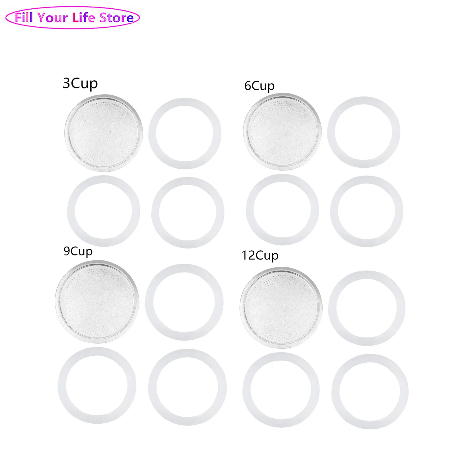 3/6/9/12 Cup Coffee Replacement Silica Gel Gaskets And Aluminum Filter for Moka Pot Coffee Bottle