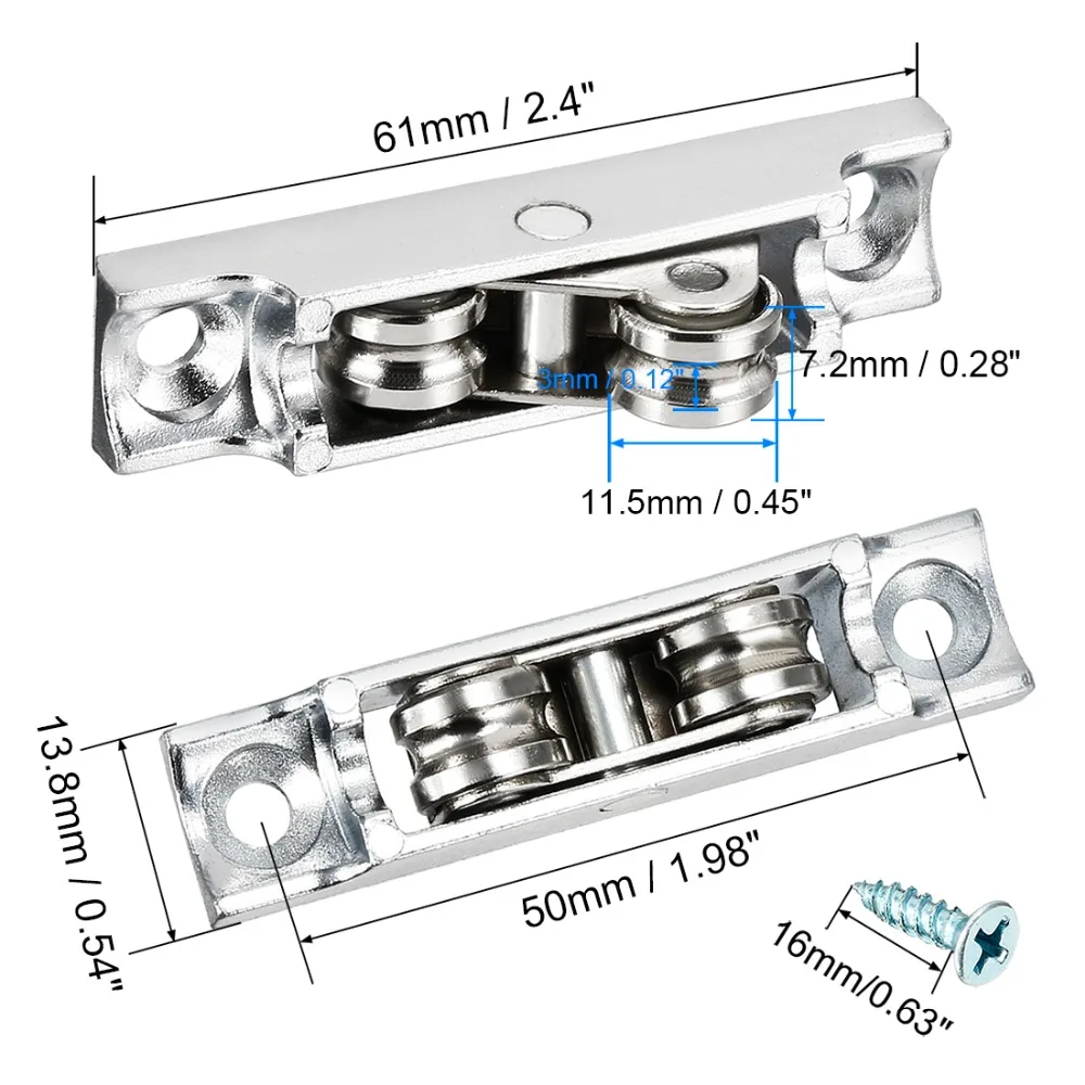 Uxcell New Arrival 2pcs/lot 2 Options 11.5mm Electroplating Finish U Groove Double Wheel Pulley for Sliding Door Window Cabinet