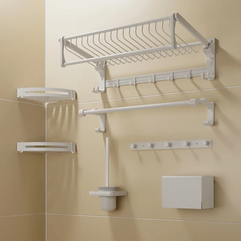 

XK White Towel Rack Punch-Free Bathroom Towel Rack Wall-Mounted Bathroom Rack