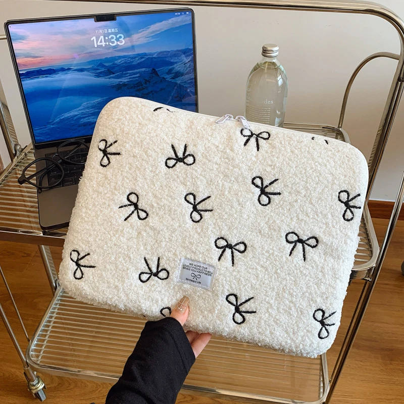 Bow Printed Laptop Sleeve Quilted Laptop Carrying Case Protective Notebook Bag for 11/13 Inch Laptop Tablet Women Clutches