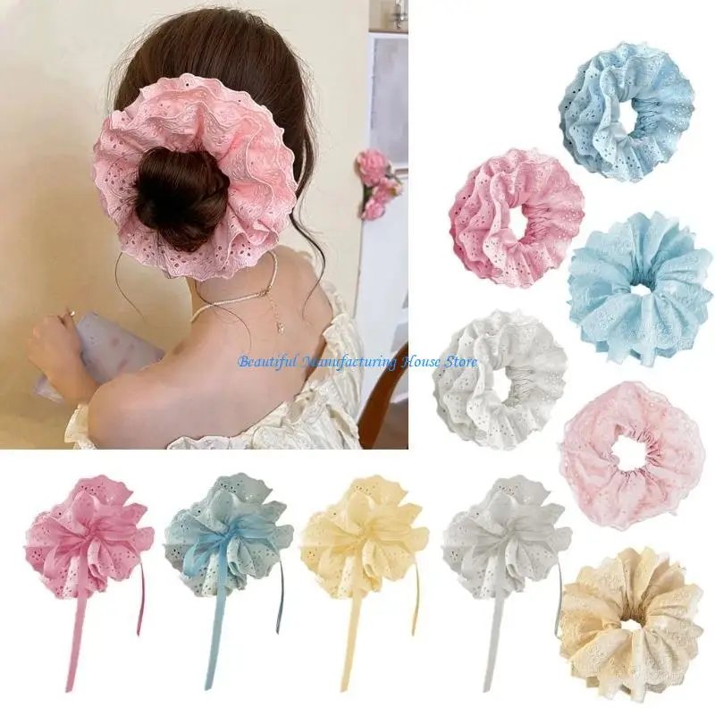 E56A Messy Bun Hair Lace Hair Scrunchies Ponytail Hair Holder Flower Decorations