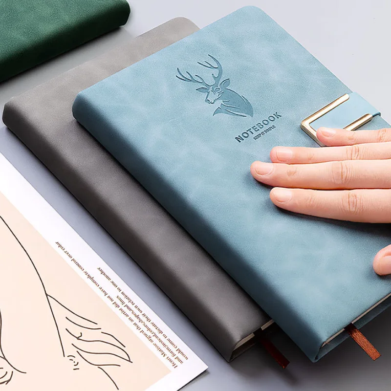 A5 Vintage deer head notebook magnetic button business PU leather 360pages notebook soft Cover leather for school daily Meeting