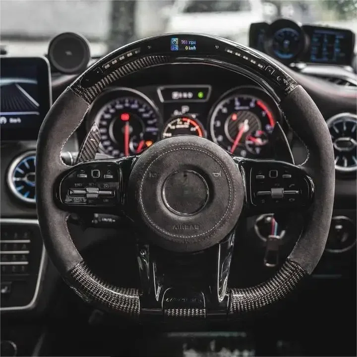 With Piano Black Trim Half Alcantara Carbon LED Steering Wheel for  W204 W205 W213 W211 W221 X166 GLC X253 G63 AMG