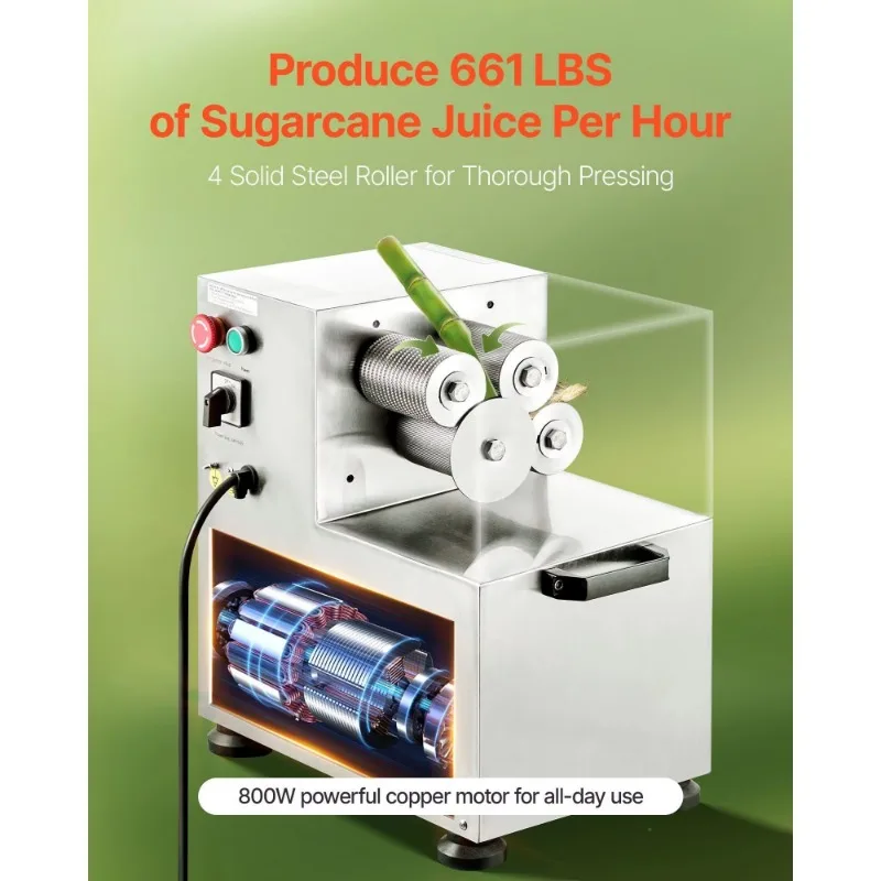 Commercial electric sugarcane juicer, high-yield 4 stainless steel rollers, high-quality juicer
