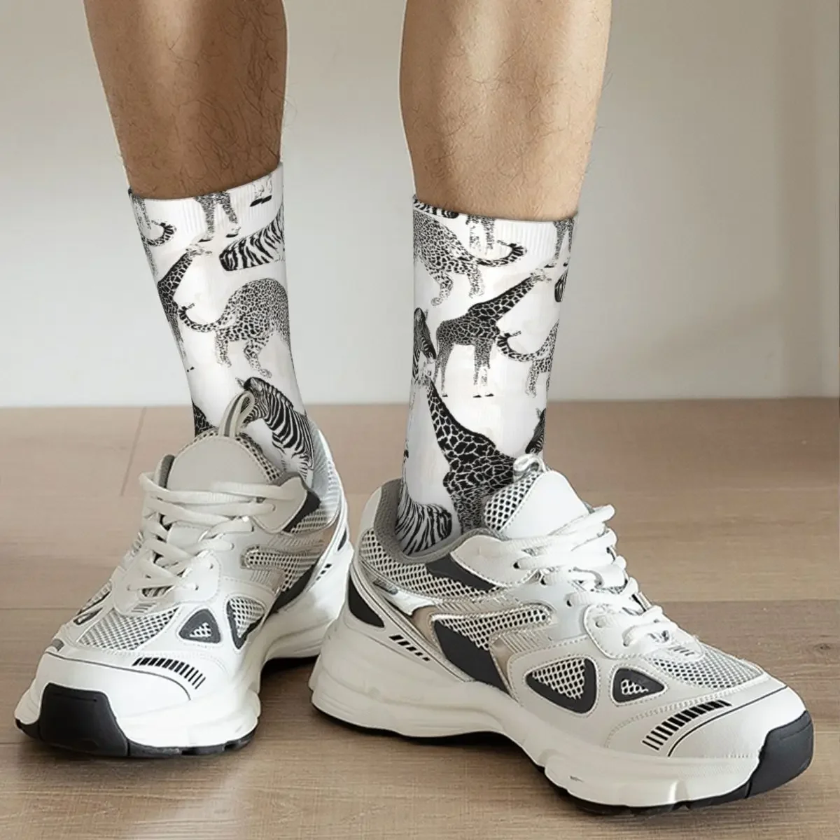 Calcetines coloridos de animales de la selva para hombre y mujer, calcetín absorbente de sudor, color blanco y negro, para baloncesto, Otoño e Invierno