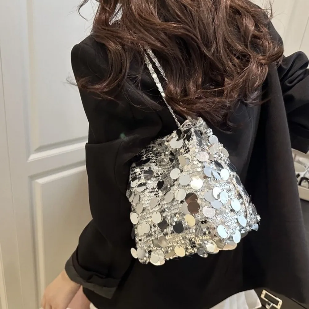 

Повседневная блестящая вечерняя банкетная сумка с цепочкой, ручная сумка через плечо с блестками, большая вместительная сумка через плечо в корейском стиле, вечерние