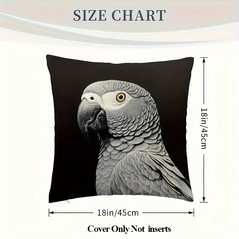 Vintage African Grey Parrot Decorative Pillowcase, Congo Bird Pattern Cushion Cover for Sofa Bed Home Room Decor