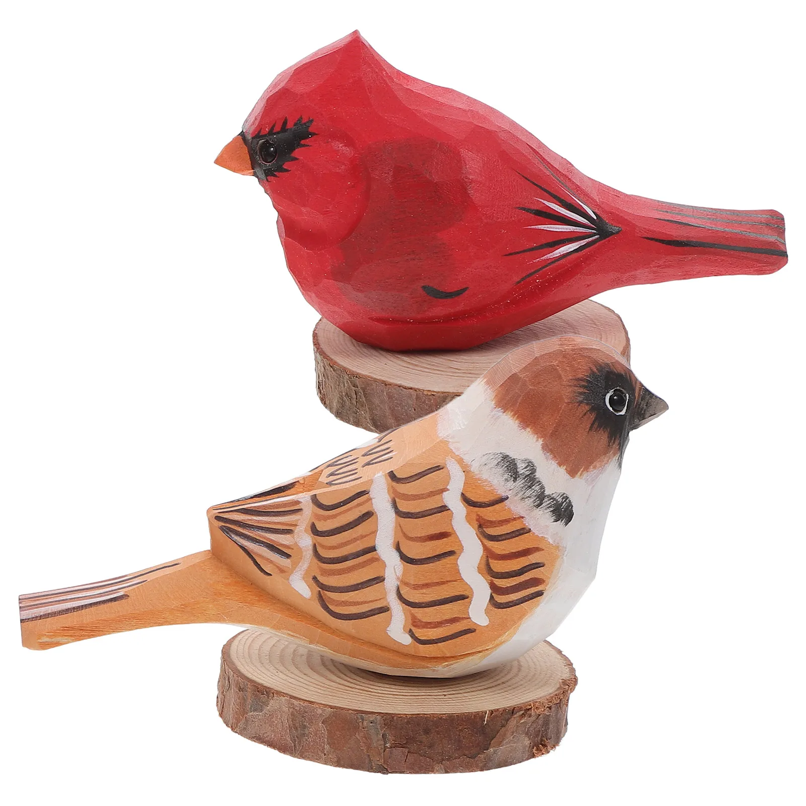 

2pcs Wood Carving Bird Ornament Home Decor Statue Basswood Wooden Sparrow Figurine for Office Garden Small Animal