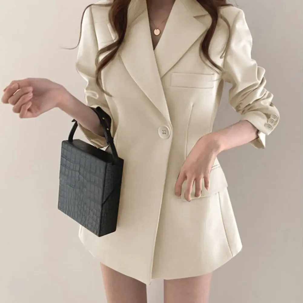 Women Suit Coat Elegant Women's Suit Coat with Lapel Single Button Closure Flap Pockets for Work or Outfits Spring Autumn Solid