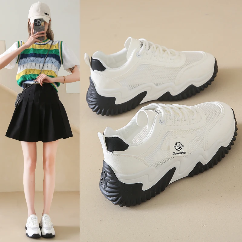 

Women's Breathable Mesh Platform Sneakers 4cm Thick Sole Comfortable Walking Shoes Non-Slip Fashion Athletic Footwear