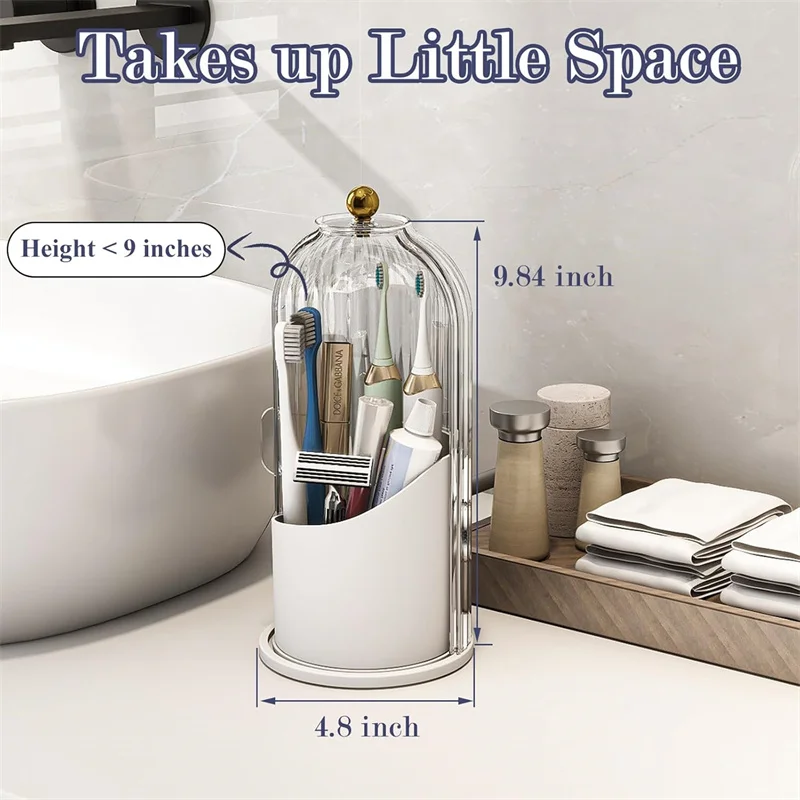 Toothbrush Holders with Sliding Lid Rotating Electric Toothbrush and Toothpaste Holder Dustproof 3 Slots Countertop Organizer
