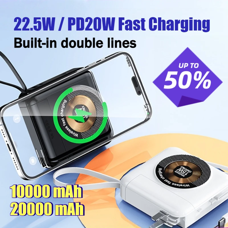 

PD 22.5W Power Bank with Built-in AC Plug, Wireless Charging and Integrated Cable
