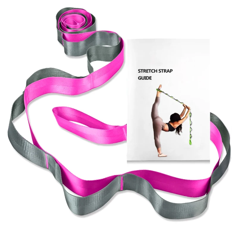 Yoga Stretching Band with 12 Loops Workout Poster Non-elastic Long Stretch Strap for Yoga Pilates Dance Therapy Gymnastics