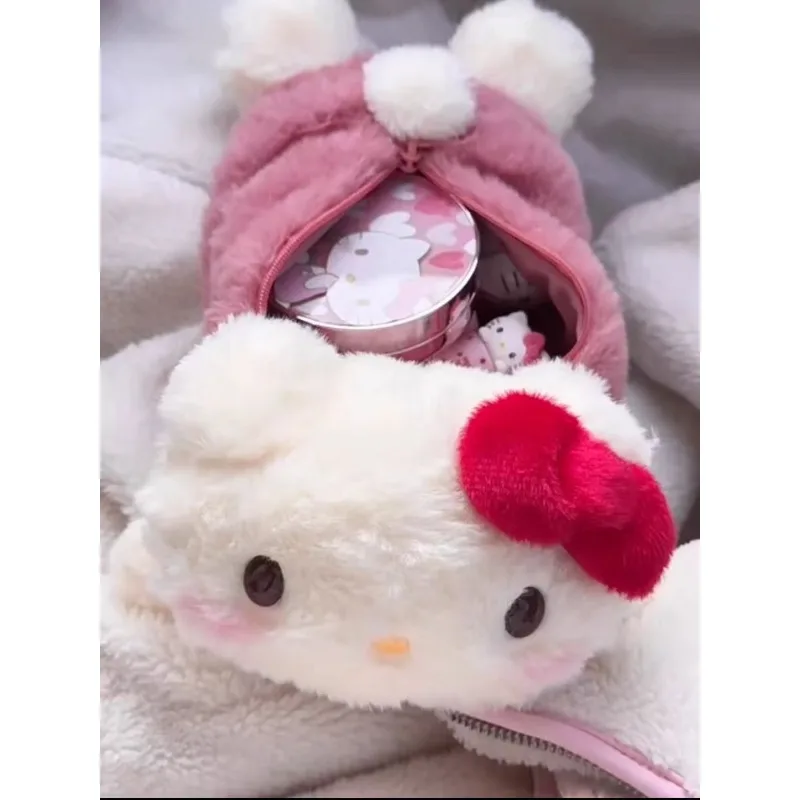 Hello Kitty حقيبة أقلام رصاص قطيفة متحركة ، كرتون لطيف ، قلب جرلي ، سعة كبيرة حقيبة تخزين قرطاسية ، هدية طرفية ، بيع بالجملة