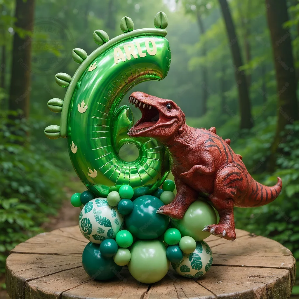 39-teiliges Dinosaurier-Themen-Set mit 32-Zoll grünen Zahlenballons für 1., 2., 3., 4. Geburtstag, Partydekoration, Fotohintergrund-Requisiten