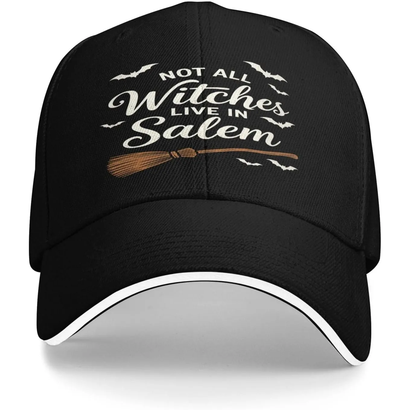 Fall Halloween Not Every Witch Lives in Salem Sandwich Baseball Hat Black | Adjustable Magnetic Buckle Design