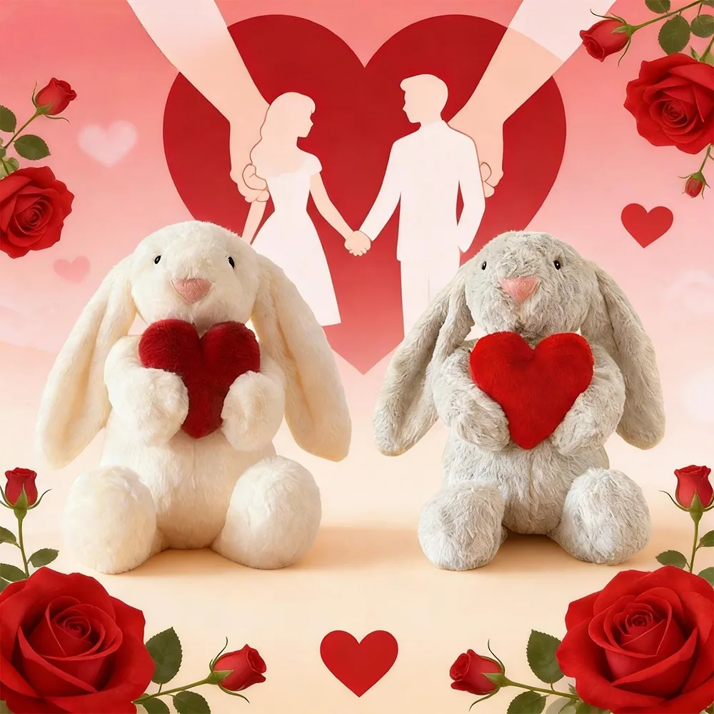 

Мягкая игрушка-кролик с длинными ушами, 20/30 см, с сердцем, плюшевый кролик, успокаивающая игрушка, подарок на Пасху и День святого Валентина для детей