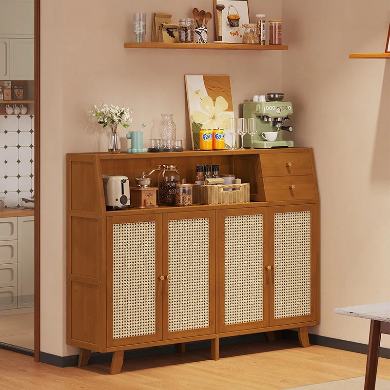 Kitchen side cabinet, retro, living room storage, floor-to-ceiling cabinet, integrated storage of coffee against the wall, tea