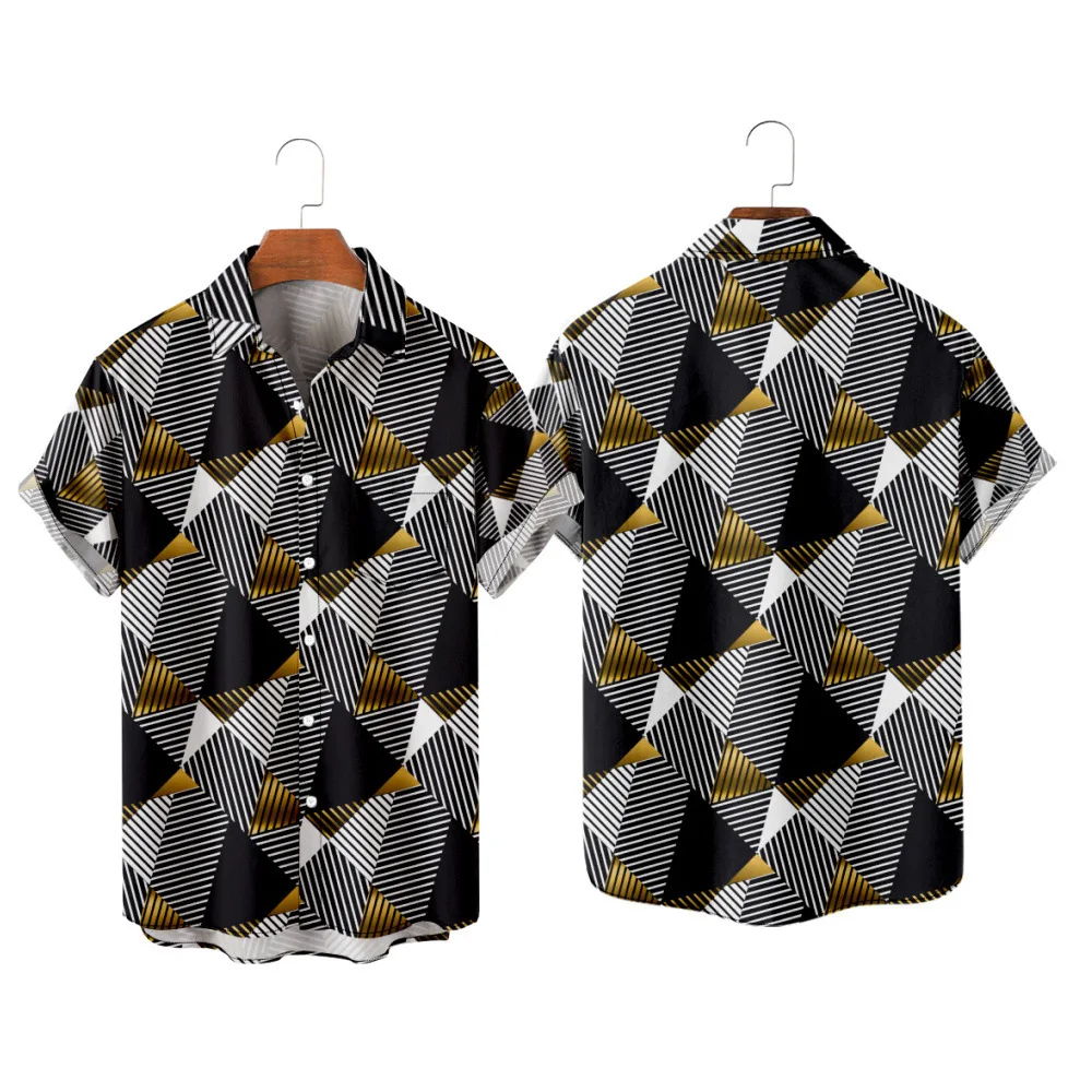 Men's Hawaiian T-Shirt Y2K Hombre Fashion Shirt Geometric Figures 3D Print Cozy Casual Short Sleeve Beach Oversized Clothes