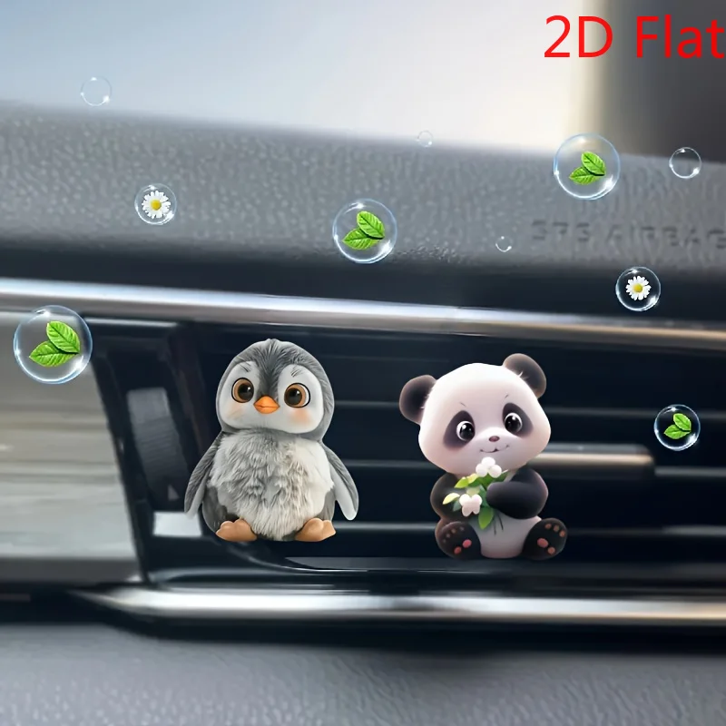 Clips de ventilación acrílicos para coche, pingüino y Panda 2D, difusor de aromaterapia 2D y dispensador de fragancia para aroma duradero, 2 uds.