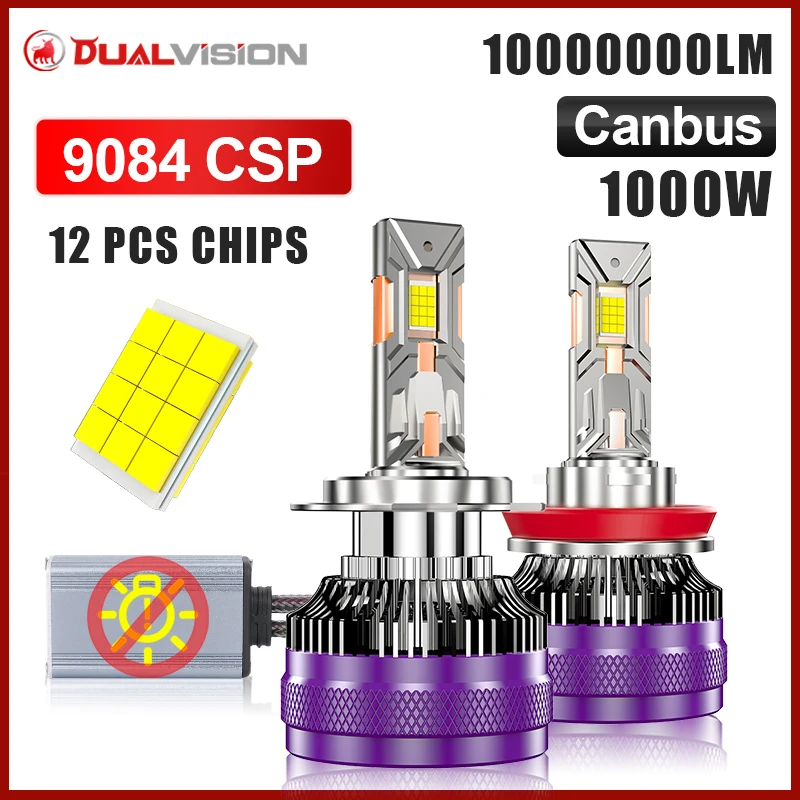 

2PCS 1000W H1 H3 H7 Led Canbus No Error H8 H11 9005 HB3 9006 HB4 9012 HIR2 Car Headlight Bulb for Turbo Lamp 6000K White 12V