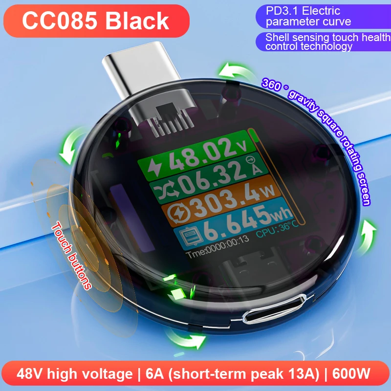 48V 12A Type-C PD3.1 Charger Detection Tester DC Digital Voltage Current Power Bank Capacity Meter Amper Detector CC085 Monitor