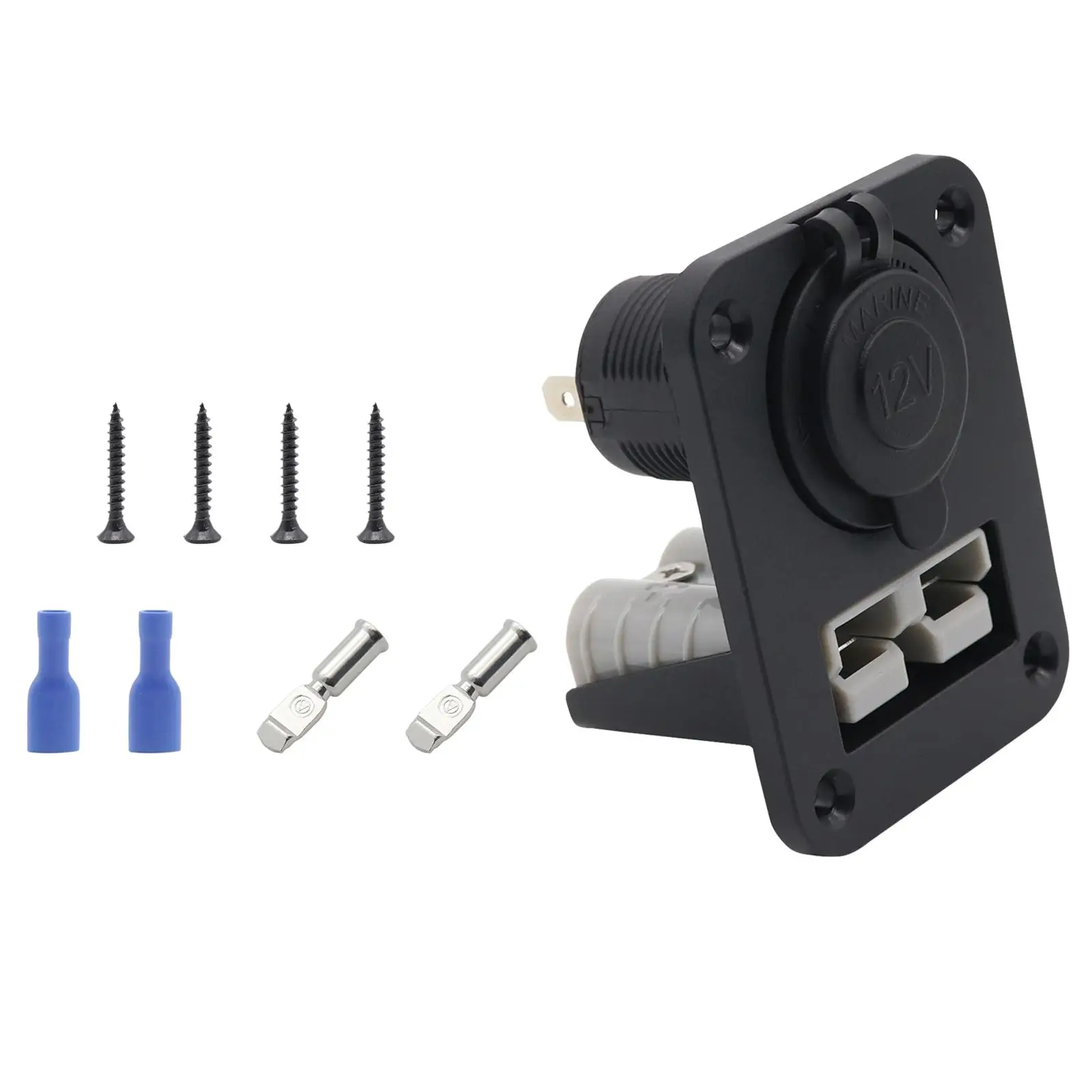 Plug Mounting Panel with Lighter Socket Bracket PC Material Power Female Connector Flush Mount Terminals for Truck Camper Marine