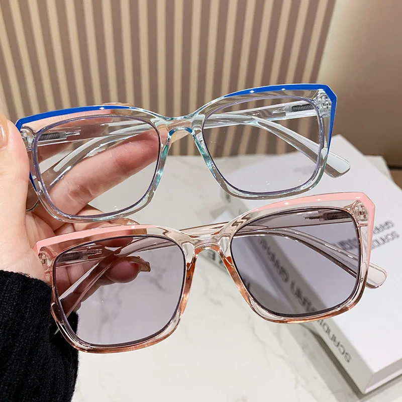 Modische übergroße multifokale photochrome Lesebrille für Damen im INS-Stil, Presbyopie-Brille mit Plus-Dioptrien bis +4,0 – Detail 1