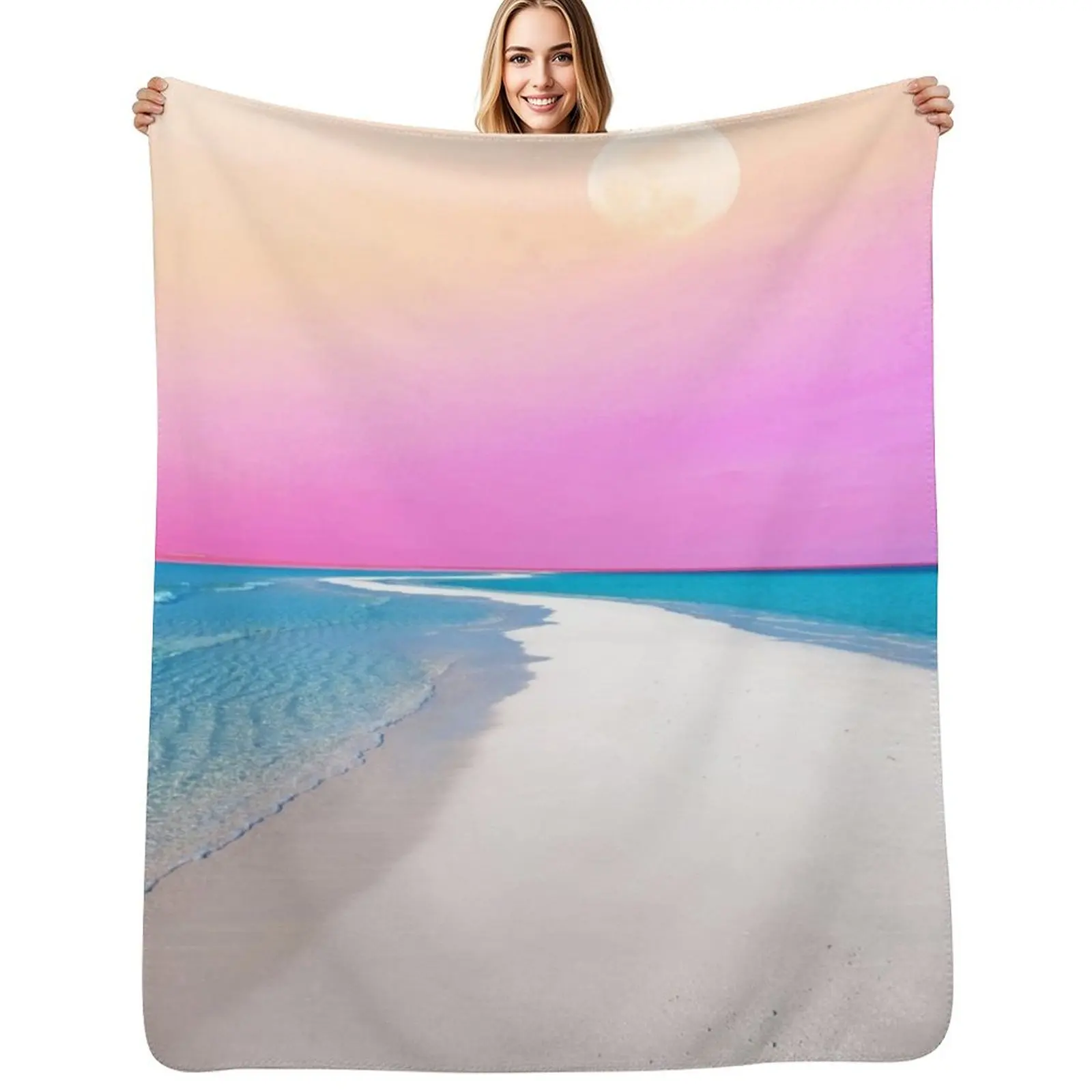 Ocean & Moon II #digitalart #nature Throw Blanket Polar Hairys Retros funny gift bed plaid Personalized Gift Blankets